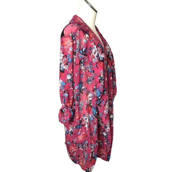 Band of Gypsies Open Cardigan Floral Jacket Cranberry Blu Womens Small Top Lace - Picture 6 of 10